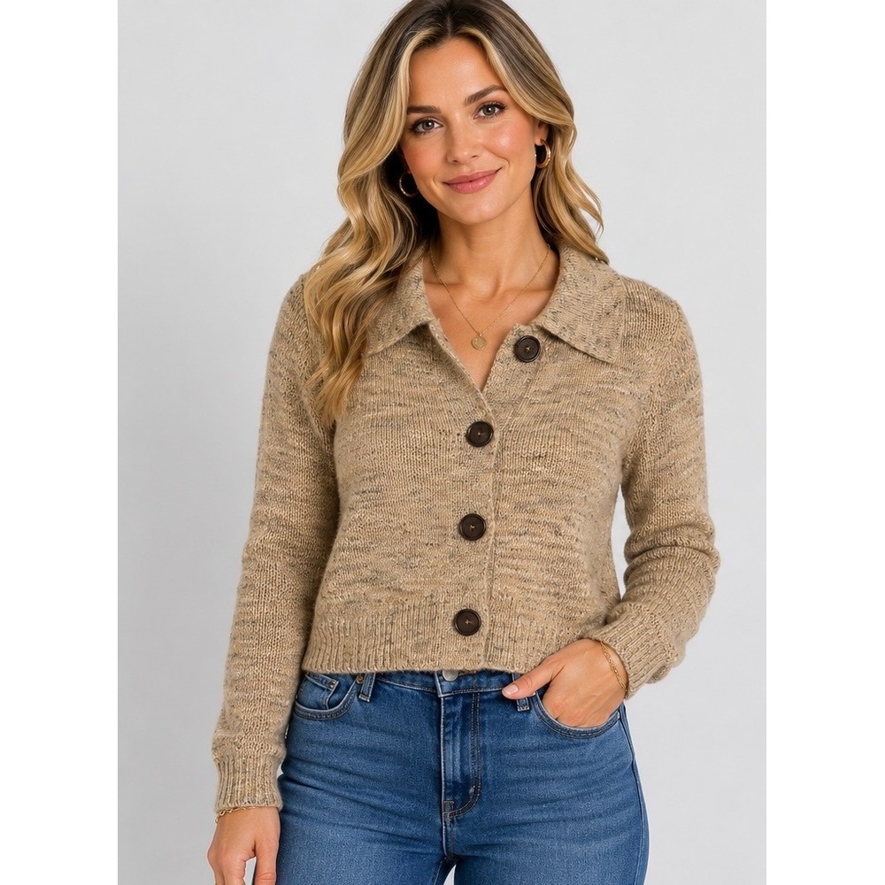 Universal Thread Womens Tan Marl Knit Button Front Cardigan Sweater Sz M